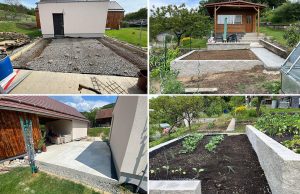 Realizace záhonu, chodníčků a odpočinkové plochy